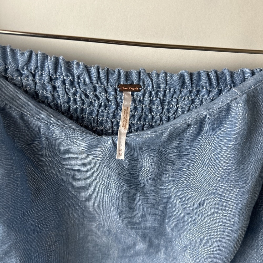 Free People Women's Blue Off Shoulder Top Ballon Sleeve‎ M Boho Linen Festival - Picture 4 of 11